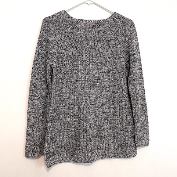 COLDWATER CREEK Black White Chunky Knit High Low Cotton Crew Neck Sweater PETITE - Picture 9 of 11